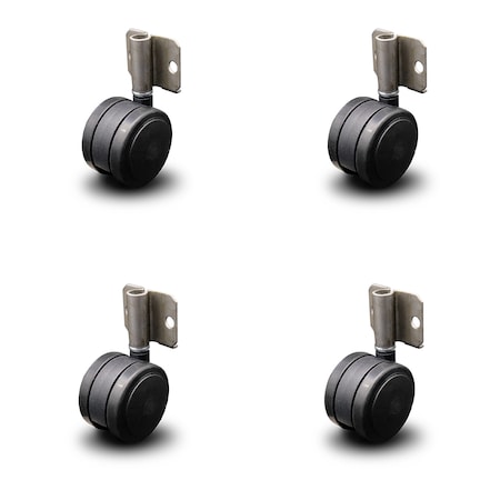 Service Caster 2.375" Black Soft Twin Wheel Caster with Side Mount Set SCC SCC-GR02S60-TPR-BLK-716-4-CB180-4